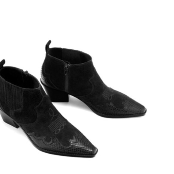 Zara NWT Split Suede Embroidered  Cowboy Ankle Booties in size 10/ EURO 41. - Picture 7 of 11